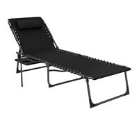Outsunny Bain de Soleil Chaise Longue Pliante avec Plateau, appuie-tête, Poche latérale, transat inclinable en Oxford 600D, transat Jardin extérieur pour Camping Piscine terrasse 60x190x31cm Noir