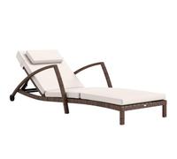 Outsunny Bain de Soleil Dossier Réglable avec roulettes Marron et Beige | Chaise Longue en Résine Tressée, Coussin, Accoudoirs, Transat Jardin Extérieur Terrasse