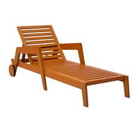 Outsunny Bain de Soleil en Bois à Lattes, Chaise Longue de Jardin, transat, Dossier inclinable sur 3 Positions, accoudoirs, 2 Roues, Marron