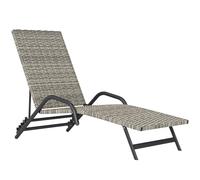 Bain de soleil inclinable réglable en résine tressée beige brun accoudoirs structure noir