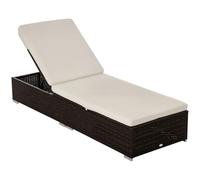 Outsunny Bain de Soleil en rotin PE avec Dossier inclinable en 5 Positions, Bain de Soleil de Jardin avec Coussins Amovibles, Marron