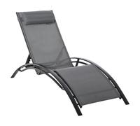 Outsunny Bain de Soleil Inclinable Multi-Positions 171L x 64l x 82H cm Gris | Transat de Jardin, Chaise Longue, Design Contemporain, Tétière Amovible Incluse, Aluminium, Textilène
