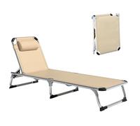 Outsunny Bain de Soleil Lit de Plage Aluminium 2x1,5x2,3m Beige