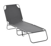 Outsunny Bain de Soleil Pliable Dossier Réglable Multipositions Gris | Transat, Chaise Longue Jardin Extérieur, Métal et Polyester