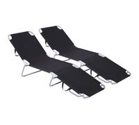 Outsunny Bain de Soleil Pliable Dossier Réglable Multipositions Noir | Transat, Métal et Polyester
