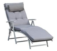 Outsunny Bain de Soleil Pliable Transat 7 Positions Charge 165 kg Gris