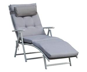 Outsunny Bain de Soleil Pliable Transat 7 Positions Charge 165 kg Gris