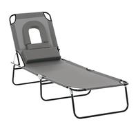 Outsunny Bain de Soleil Pliable transat inclinable 4 Positions Chaise Longue 3 Coussins fournis Gris