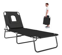 Outsunny Bain de Soleil Pliable transat inclinable 4 Positions Chaise Longue 3 Coussins fournis Noir