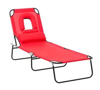 Outsunny Bain de Soleil Pliable transat inclinable 4 Positions Chaise Longue 3 Coussins fournis Rouge