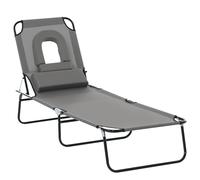 Outsunny Bain de soleil pliable transat inclinable 4 positions chaise longue de lecture 3 coussins fournis gris foncé