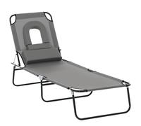 Outsunny Bain de soleil pliable – Chaise longue lecture inclinable 4 positions, 3 coussins, gris