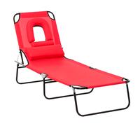 Outsunny Bain de soleil pliable chaise longue transat inclinable 4 positions 3 coussins Rouge