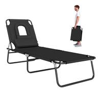 Outsunny Bain de soleil pliable transat inclinable 4 positions chaise longue 3 coussins Noir