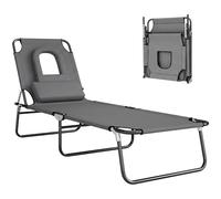 Outsunny Bain de Soleil Pliable Transat Inclinable 4 Positions Gris