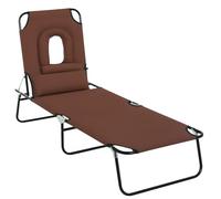 Outsunny Bain de soleil pliable transat inclinable 4 positions 3 coussins métal marron