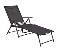 Outsunny Bain de Soleil Pliable transat inclinable 5 Positions Chaise Longue Grand Confort avec accoudoirs dim. 187,2L x 64,5l x 101H cm métal époxy textilène Gris