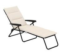 Outsunny Bain de Soleil Pliable Transat Inclinable 6 Positions Crème | Grand Confort, Avec Matelas, Accoudoirs, Acier Polyester, leger, Jardin Extérieur