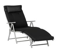 Outsunny Bain de Soleil Pliable transat inclinable 7 Positions Chaise Longue avec dossier, coussin et appui-tête + accoudoirs métal époxy textilène Polyester, Charge 165 kg, pour jardin, piscine, Noir