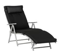Outsunny Chaise Longue Pliable Bain de Soleil Transat Dossier Incliable 7 Positions avec Têtière Amovibles Repose-Pied Charge Max 165 Kg Noir