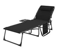 Outsunny Bain de soleil pliante dossier réglable sur 5 niveaux, plateau, appuie-tête, poche latérale 60 x 190 x 31 cm, noir