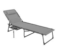 Outsunny Bain de soleil pliante dossier réglable sur 5 niveaux, plateau, appuie-tête, poche latérale 60x190x31cm, gris