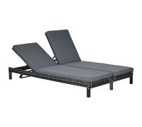 Outsunny Bain de soleil transat 2 places - grand confort - dossier inclinable multi-positions - matelas fournis - résine tressée gris