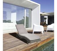 Outsunny Bain de soleil transat chaise longue dossier inclinable 5 positions roulettes matelas déhoussable inclus résine tressée grise