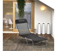 Outsunny Bain de soleil transat chaise longue inclinable pliable avec oreiller dossier réglable sur 5 niveaux noir