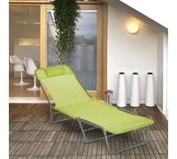 Outsunny Bain de soleil transat chaise longue inclinable pliable avec oreiller dossier réglable sur 5 niveaux vert