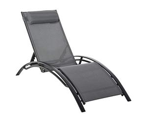 Outsunny Bain de Soleil transat de Jardin Chaise Longue Design Contemporain inclinable Multi-Positions tétière Amovible Incluse alu textilène dim. 171L x 64l x 82H cm Gris