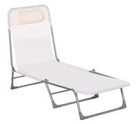Outsunny Bain de Soleil Transat de Plage Pliable 182L x 56l x 28H cm Crème