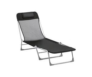 Outsunny Bain de Soleil Transat de Plage Pliable 182L x 56l x 28H cm Noir