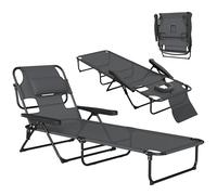 Outsunny Bain de Soleil Transat de Plage Pliable Appuie-Tête Gris