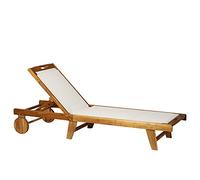 Outsunny Bain de Soleil transat Design Colonial Dossier inclinable 2 Positions roulettes dim. 198L x 60l x 68/87H cm Tissu textilène Blanc Bois Acacia