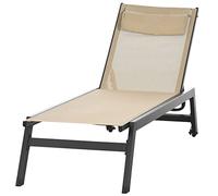 Outsunny Bain de Soleil transat en Aluminium et textilène avec roulettes et Repose-tête Dossier inclinable Multi-Positions Kaki