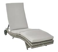 Outsunny Bain de Soleil transat Grand Confort - Dossier inclinable 5 Positions roulettes - Matelas déhoussable Inclus - résine tressée Grise