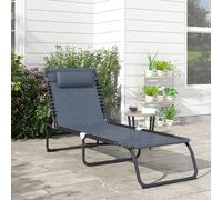 Outsunny Bain de Soleil transat Pliable Dossier inclinable Multi-Positions Acier thermoplastique Lacets élastiques Noir textilène Gris
