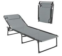 Outsunny Bain de Soleil transat Pliable Dossier inclinable Multi-Positions Acier thermoplastique Lacets élastiques Noir textilène Gris