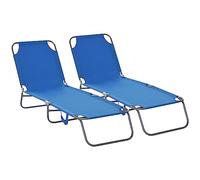 Outsunny Bain de Soleil transat Pliable Dossier réglable Multipositions métal et Polyester Bleu