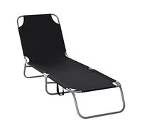 Outsunny Bain de Soleil transat Pliable Dossier réglable Multipositions métal et Polyester Noir