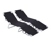 Outsunny Bain de Soleil transat Pliable Dossier réglable Multipositions métal et Polyester Noir