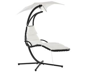 Outsunny Bain de Soleil Transat Suspendu avec Pare-Soleil et Matelas Design Contemporain Acier Polyester 194 x 117 x 192 cm Crème Noir