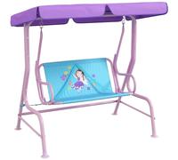 Outsunny Balancelle 2 places pour enfants avec auvent réglable, banc de jardin double sur le thème des fées avec ceintures de sécurité pour terrasse, parc, porche, pour enfants de 3 à 6 ans, bleu