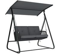 Outsunny Balancelle de Jardin 2 Places en Résine Tressée, Balançoire Extérieure avec Toit Réglable et Coussin Épais, Cadre en Acier, Charge 240 kg, pour Balcon, Jardin, Terrasse, 150x128x168cm, Gris