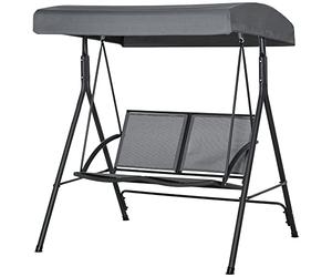 Outsunny Balancelle de Jardin 2 Places Grand Confort Toit Inclinaison réglable Assise et Dossier Ergonomique Acier époxy textilène Gris