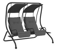 Outsunny Balancelle de Jardin 2 Places indépendantes 2 tablettes Supports Coussins Assise Dossier Grand Confort 1,7L x 1,36l x 1,7H m Acier Noir Polyester Gris