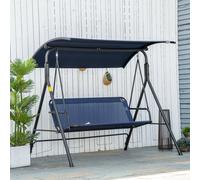 Outsunny Balancelle de Jardin 3 Places avec Auvent Ajustable, Tissu Oxford et Acier, Bleu Foncé