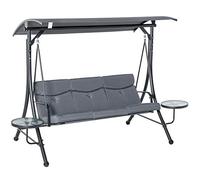 Outsunny Balancelle de Jardin 3 Places avec Toit inclinable réglable 2 étagères en Verre Coussins de Dossier et d'assise rembourrés Polyester métal Taille 271L x 125l x 177H cm Anthracite