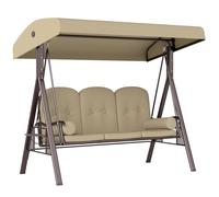 Outsunny Balancelle de jardin 3 places avec toit pare-soleil et coussin en métal et polyester Gris 116 x 206 x 183 cm